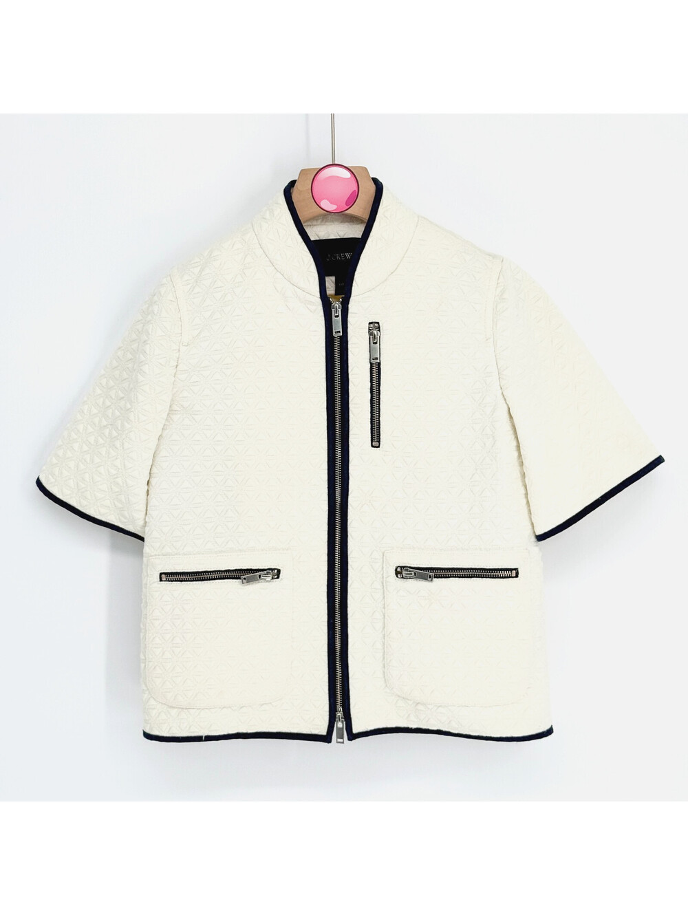 J.Crew Matelasse Textured Cropped Jacket Cream Zip Front Pocket Women XXS
